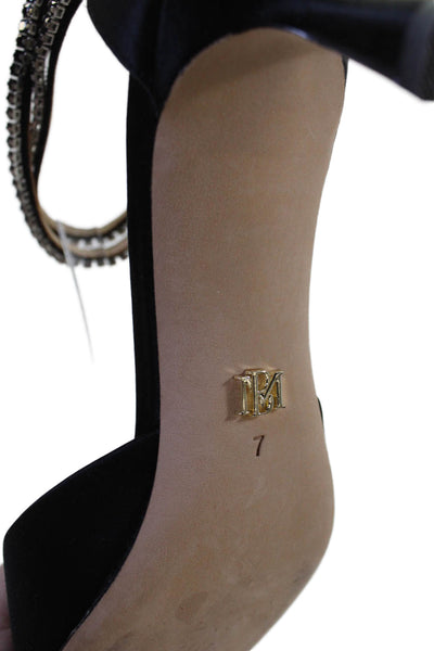 Badgley Mischka Womens Pointed Toe Satin Crystal Ankle Strap Sandals Black 7