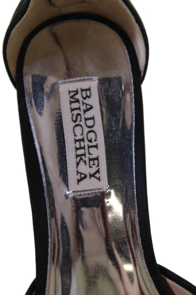 Badgley Mischka Womens Pointed Toe Satin Crystal Ankle Strap Sandals Black 7