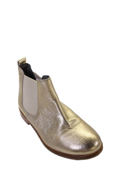 Bonpoint Girls Slip On Round Toe Metallic Leather Ankle Booties Gold Size 31