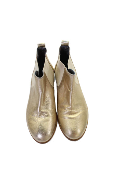 Bonpoint Girls Slip On Round Toe Metallic Leather Ankle Booties Gold Size 31