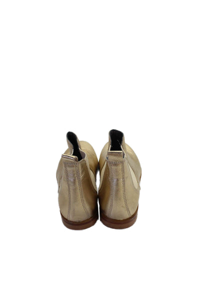 Bonpoint Girls Slip On Round Toe Metallic Leather Ankle Booties Gold Size 31