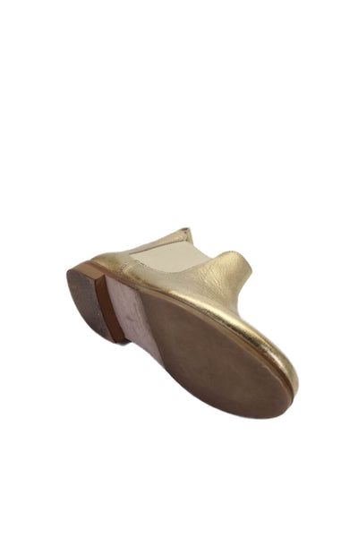 Bonpoint Girls Slip On Round Toe Metallic Leather Ankle Booties Gold Size 31