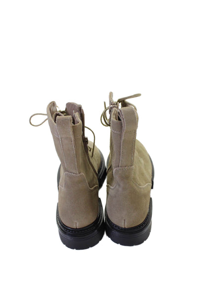 Zara Womens Block Heel Side Zip Lace Up Suede Combat Boots Brown Size 36