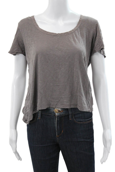 C&C California Womens Gray Cotton Scoop Neck Short Sleeve Basic T-Shirt Size S