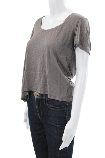 C&C California Womens Gray Cotton Scoop Neck Short Sleeve Basic T-Shirt Size S