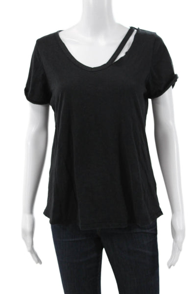 Jac Parker Womens Black V Neck Short Sleeve Cotton T Shirt Size S