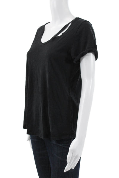 Jac Parker Womens Black V Neck Short Sleeve Cotton T Shirt Size S