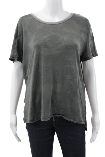 We The Free Women Basic Camo T-Shirt Green Short Sleeve Round Neck Size XS
