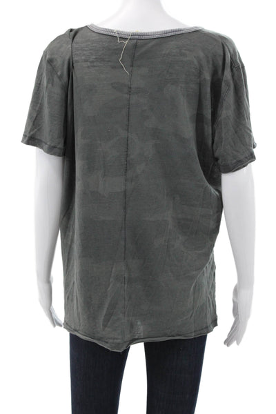 We The Free Women Basic Camo T-Shirt Green Short Sleeve Round Neck Size XS