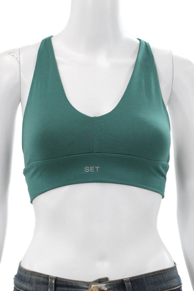 Set Active Womens Sports Bra Green Scoop Neck Sleeveless Spandex Size S