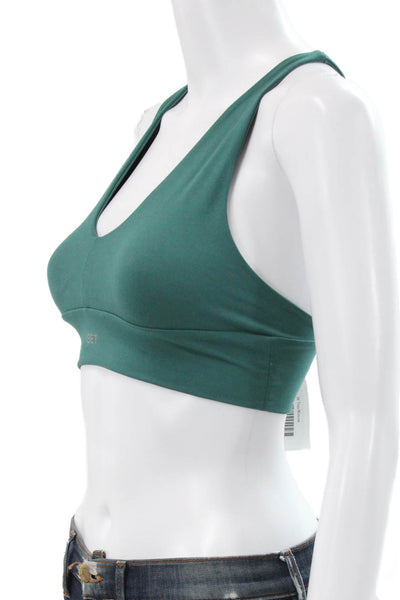 Set Active Womens Sports Bra Green Scoop Neck Sleeveless Spandex Size S