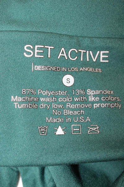 Set Active Womens Sports Bra Green Scoop Neck Sleeveless Spandex Size S