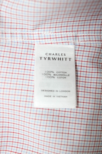 Charles Tyrwhitt Mens Cotton Geometric Print Button Down Shirt Red Size 38