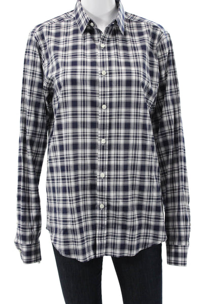 Theory Womens Blue Plaid Cotton Collared Long Sleeve Button-Up Top Size S