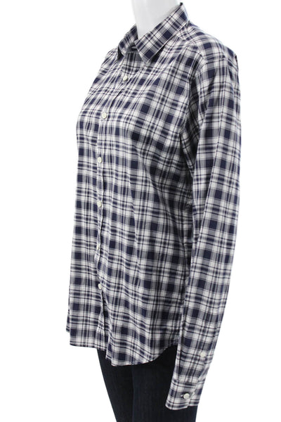 Theory Womens Blue Plaid Cotton Collared Long Sleeve Button-Up Top Size S