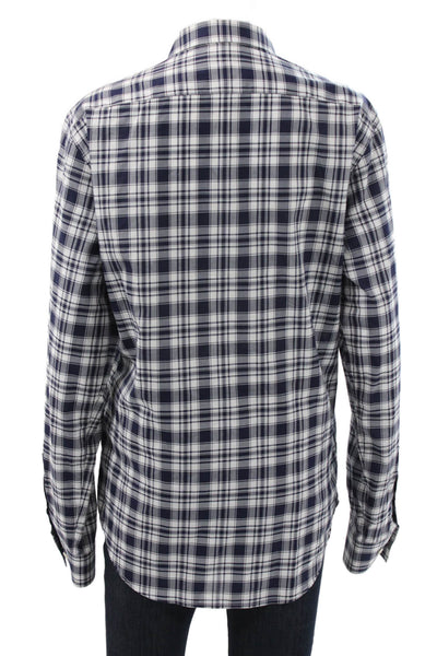 Theory Womens Blue Plaid Cotton Collared Long Sleeve Button-Up Top Size S