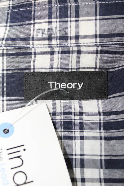 Theory Womens Blue Plaid Cotton Collared Long Sleeve Button-Up Top Size S