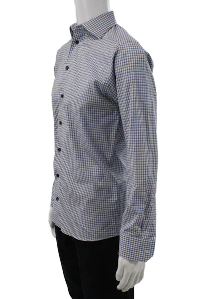 Eton Mens Cotton Plaid Print Button Down Shirt Blue Size 38