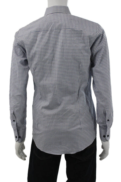 Eton Mens Cotton Plaid Print Button Down Shirt Blue Size 38