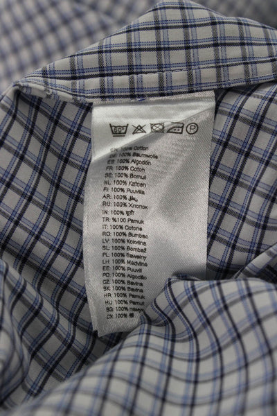 Eton Mens Cotton Plaid Print Button Down Shirt Blue Size 38