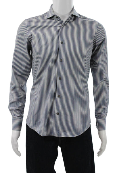Pal Zileri Mens Cotton Striped Button Down Shirt Blue Size 38