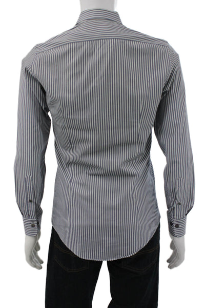 Pal Zileri Mens Cotton Striped Button Down Shirt Blue Size 38