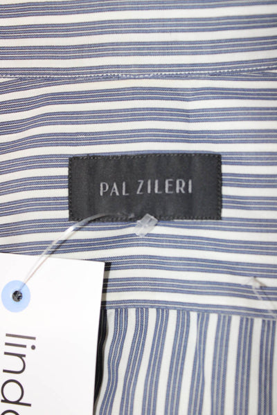 Pal Zileri Mens Cotton Striped Button Down Shirt Blue Size 38