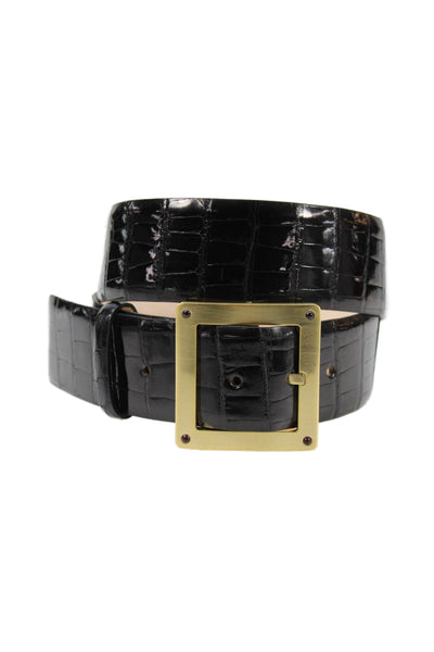Tardini Womens Genuine Alligator 2" Width Gold Tone Buckle Belt Black Sz 36