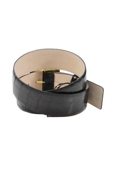 Tardini Womens Genuine Alligator 2" Width Gold Tone Buckle Belt Black Sz 36