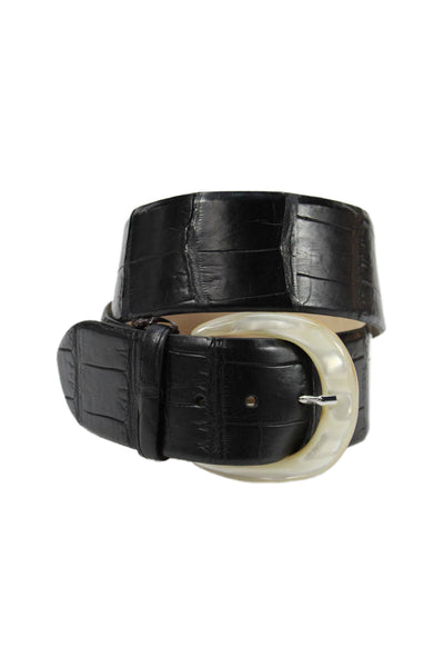 Tardini Womens Genuine Alligator 2" Width Bull Horn Buckle Belt Black Size 36