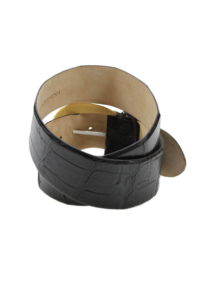 Tardini Womens Genuine Alligator 2" Width Bull Horn Buckle Belt Black Size 36
