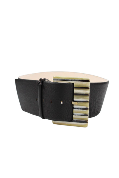 Tardini Womens Genuine Leather 4" Bull Horn Large Buckle Belt Black Sz 36