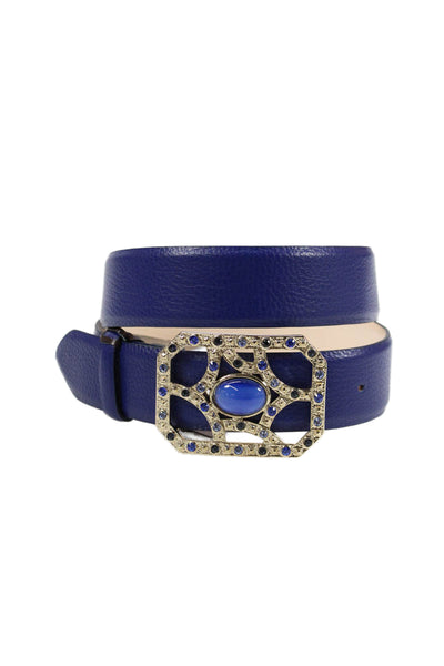 Tardini Womens Genuine Leather 1.5" Width Embellished Buckle Belt Blue Sz 36