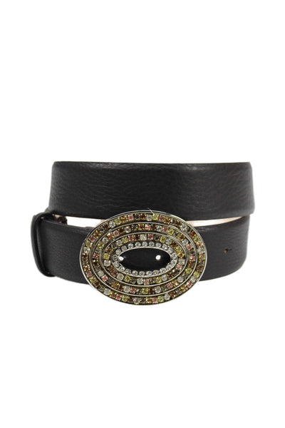 Tardini Womens Genuine Leather 1.5" Crystal Accent Buckle Belt Black Size 36