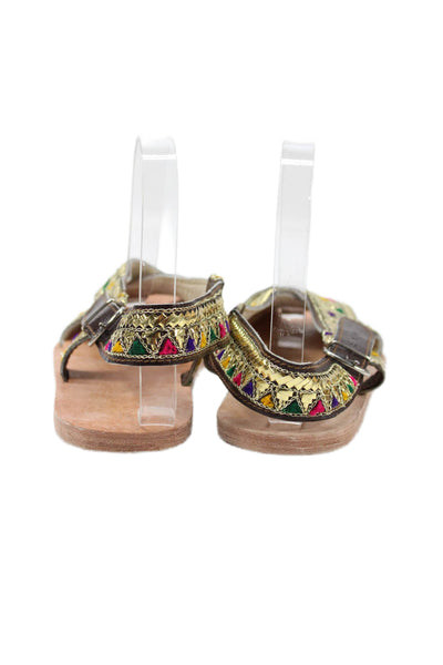 Designer Womens Embroidered Metallic Slingback Sandals Gold Multi Size 11