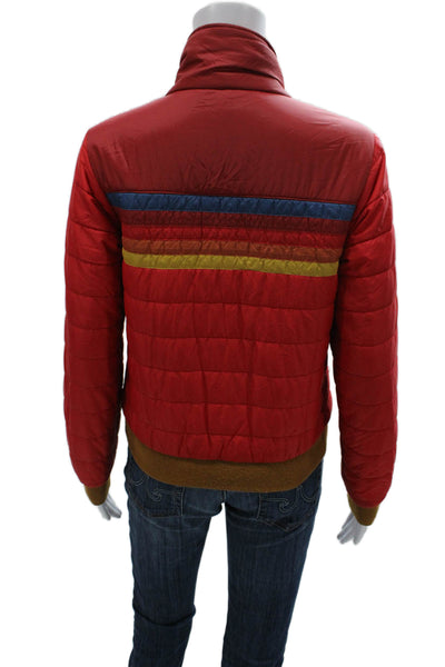 Aviator Nation Womens Puffer Jacket Red Striped Nylon Zip Size XS