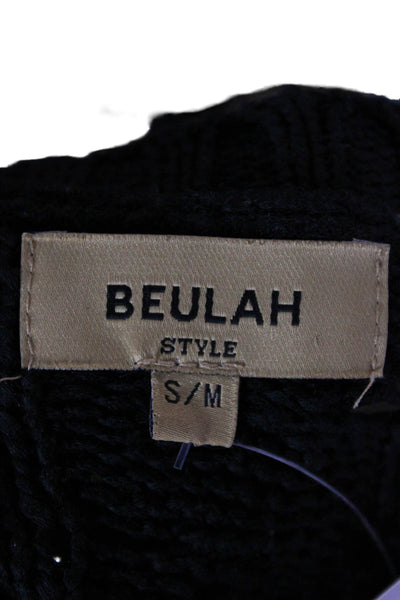 Beulah Women Pullover Sweater Black Scoop Neck Long Sleeve Size S