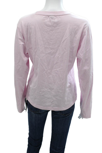 Bogner Womens Pink Floral Cotton Basic T-Shirt Long Sleeve Round Neck Size L