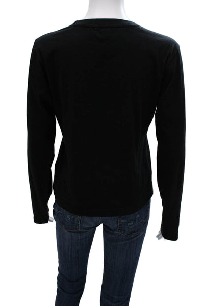 Bogner Womens Black Floral Cotton Round Neck Long Sleeve Basic T-Shirt Size M