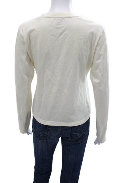 Bogner Women Basic Floral Cotton Crew Neck Long Sleeve T-Shirt Ivory Size M