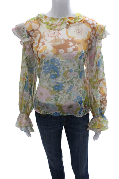 Beulah Womens Floral Round Neck Long Sleeve Polyester Blouse Size M