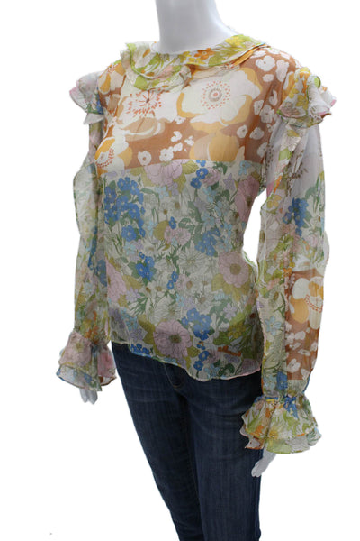 Beulah Womens Floral Round Neck Long Sleeve Polyester Blouse Size M
