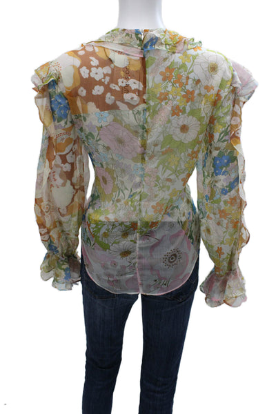 Beulah Womens Floral Round Neck Long Sleeve Polyester Blouse Size M