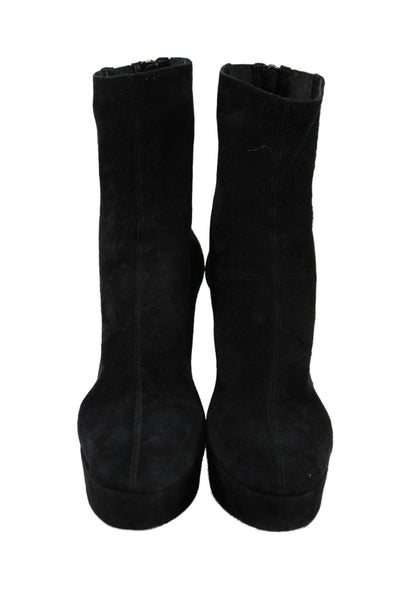 Aquazzura Women's Suede Leather Platform Ankle Boots Black Size 38