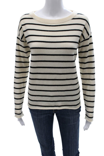 Aqua Cashmere Women Ivory Boatneck Striped Pullover Size S