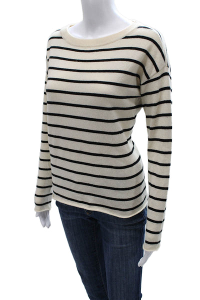 Aqua Cashmere Women Ivory Boatneck Striped Pullover Size S
