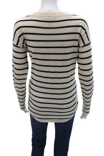 Aqua Cashmere Women Ivory Boatneck Striped Pullover Size S