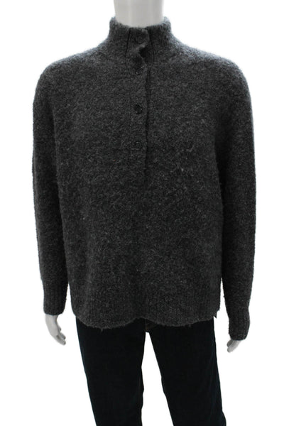 Jenni Kayne Womens Alpaca Henley Sweater Gray High Neck Long Sleeve Size M