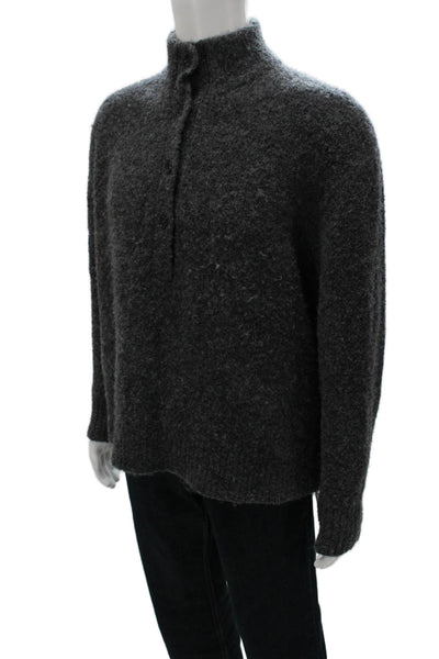 Jenni Kayne Womens Alpaca Henley Sweater Gray High Neck Long Sleeve Size M