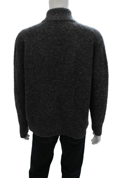 Jenni Kayne Womens Alpaca Henley Sweater Gray High Neck Long Sleeve Size M